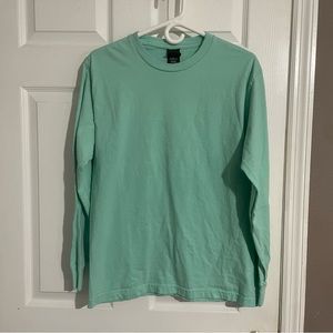 Hanes Beefy T Shirt Mens Medium Turquoise Blue Long Sleeve Cotton Pullover Blank